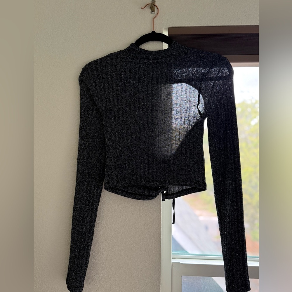 Topshop Metallic Black Knit Top